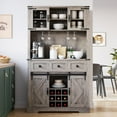 thumbnail image 1 of Garvee 72" Tall Farmhouse Kitchen Pantry Cabinet with Sliding Barn Door, Hutch Storage, Buffet with Microwave Stand, 3 Drawers, and Wine Rack for Dining Room, Washed Grey, 1 of 7