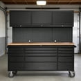 thumbnail image 1 of Garvee 72" Workbench Tool Chest, Large Rolling Work Bench with 15 Drawers and 3 Top Cabinets for Garage, Warehouse, Repair Shop, Black, 1 of 8
