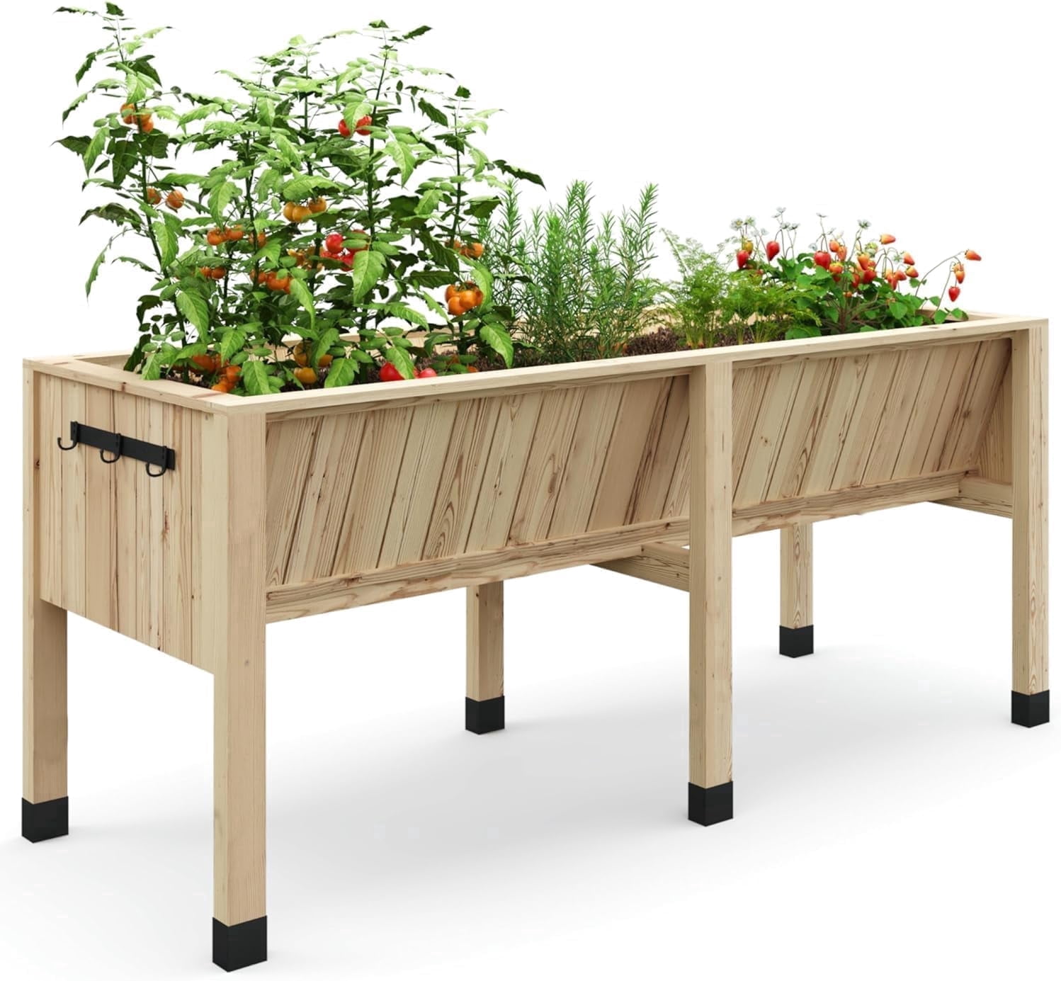 Garvee 72"x26"x31" Elevated Wooden Raised Garden Bed with Storage Hooks for Vegetables,Flowers,Beige