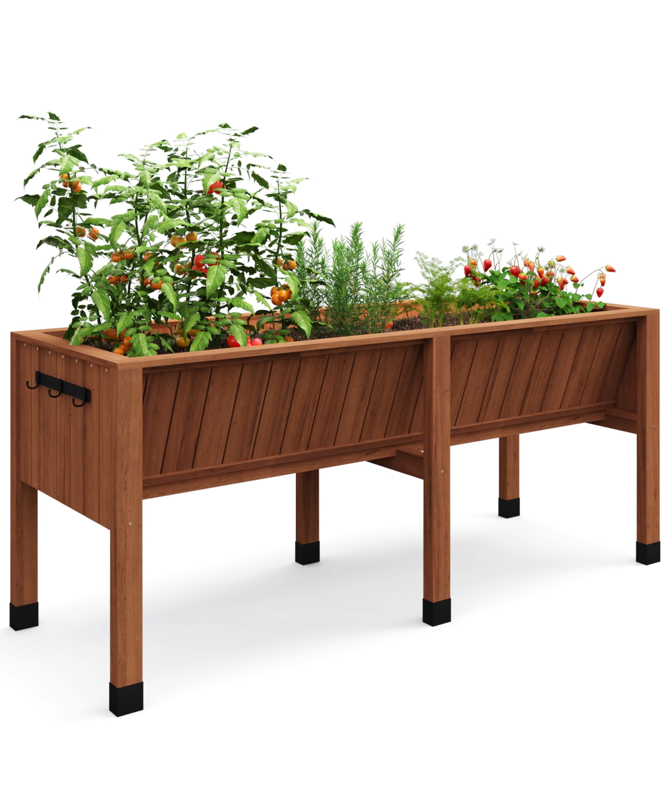 Garvee 72"x26"x31" Elevated Wooden Raised Garden Bed with Storage Hooks for Vegetables,Flowers,Brown