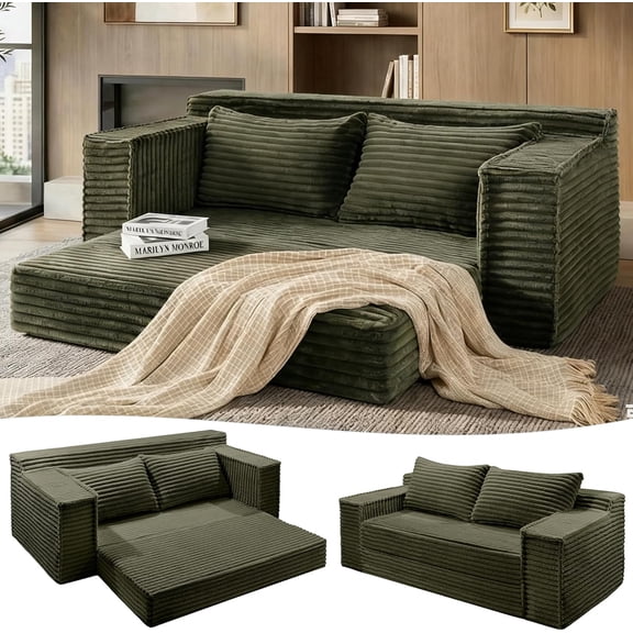 Garvee 75 Inch Convertible Sofa Bed, Boneless Sleeper Sofa, 2 in 1 Folding Couch Bed with 2 Pillows, Pull Out Couch Bed, Loveseat Sofa for Living Room Bedroom, No Assembly, Green