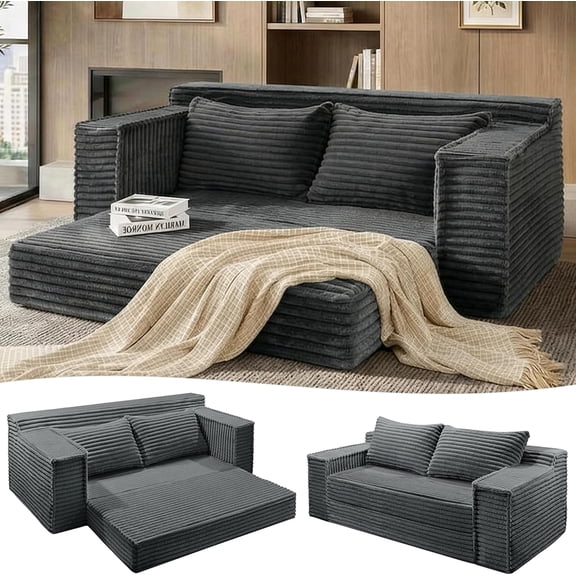 Garvee 75 Inch Convertible Sofa Bed, Boneless Sleeper Sofa, 2 in 1 Folding Couch Bed with 2 Pillows, Pull Out Couch Bed, Loveseat Sofa for Living Room Bedroom, No Assembly, Light Gray