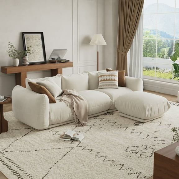 Garvee 77'' Soft Couch with Thick Cushion, Deep Cushioned Comfort Mid-Century Chenille Love Seat Sofa Cozy Upholstery for Living Room, Bedroom, Office, or Small Spaces White