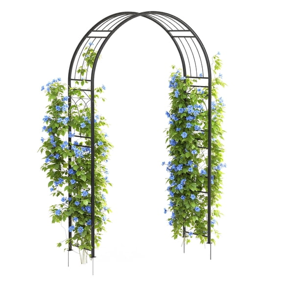 Garvee 8 FT Metal Garden Arch Trellis Arbor – Wide, Rustproof Outdoor Steel Archway with Ground Stakes – Supports Climbing Plants – Perfect for Weddings, Parties, Lawn & Garden Decor – Black