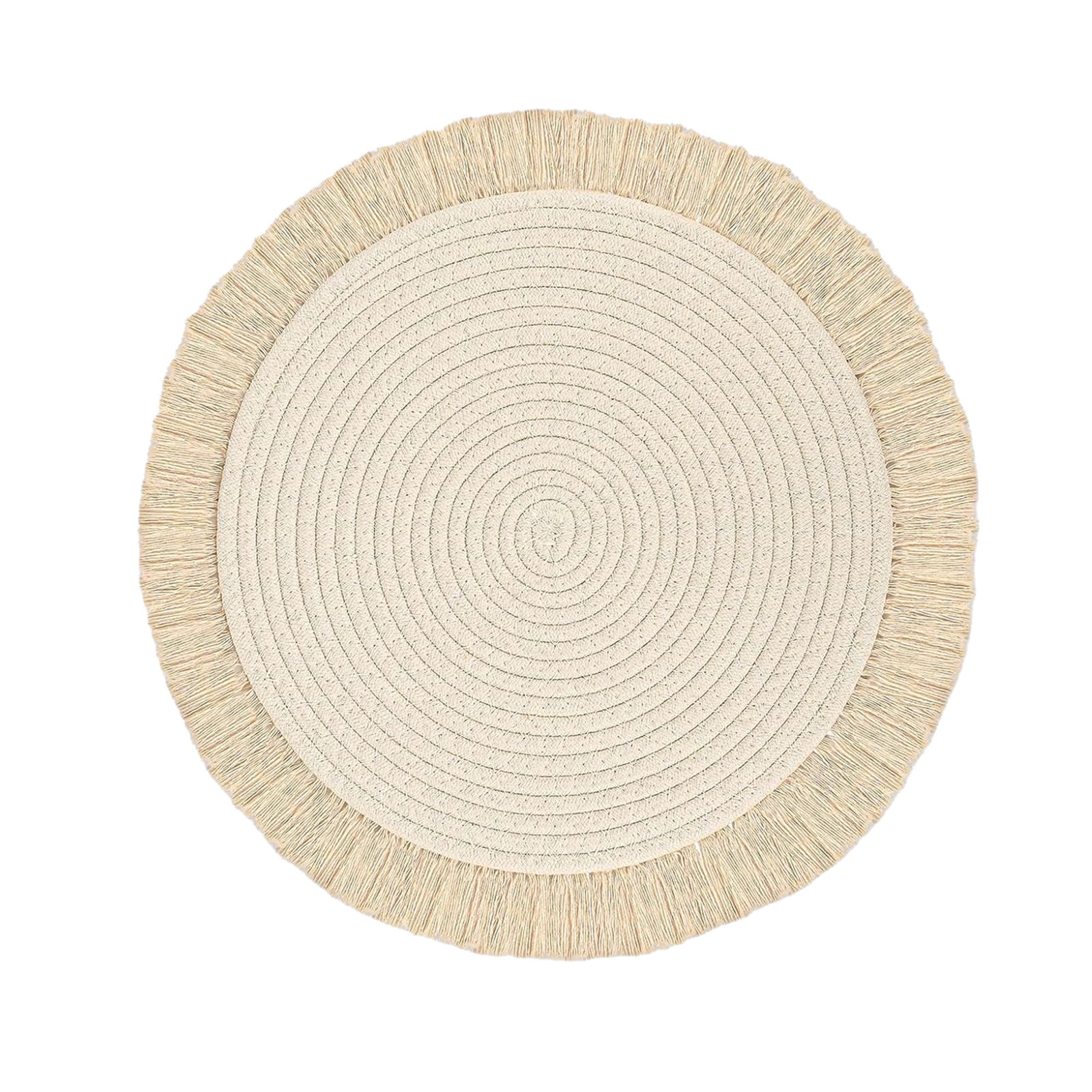 Garvee 8 Pack Boho Round Cotton Placemats with Tassels, 13 Inch Farmhouse Woven Table Mats, Rustic Natural Dining Table Decor for Kitchen, Wedding, Party & Indoor Outdoor Use