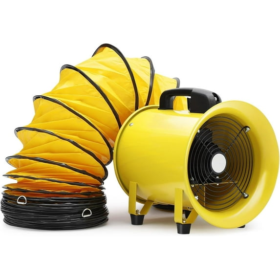 Garvee 8" Portable Utility Blower/Exhaust, 33FT PVC Duct Hose, 195W 1070CFM Explosion Proof Fan, High Velocity Ventilation Extraction Blower for Basements, Tunnels, Factories, Warehouse