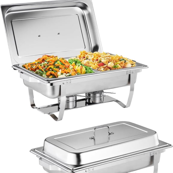 Garvee 8 Qt Chafing Dish for Buffet Set, Stainless Steel Buffet Servers, 2 Pack, Silver