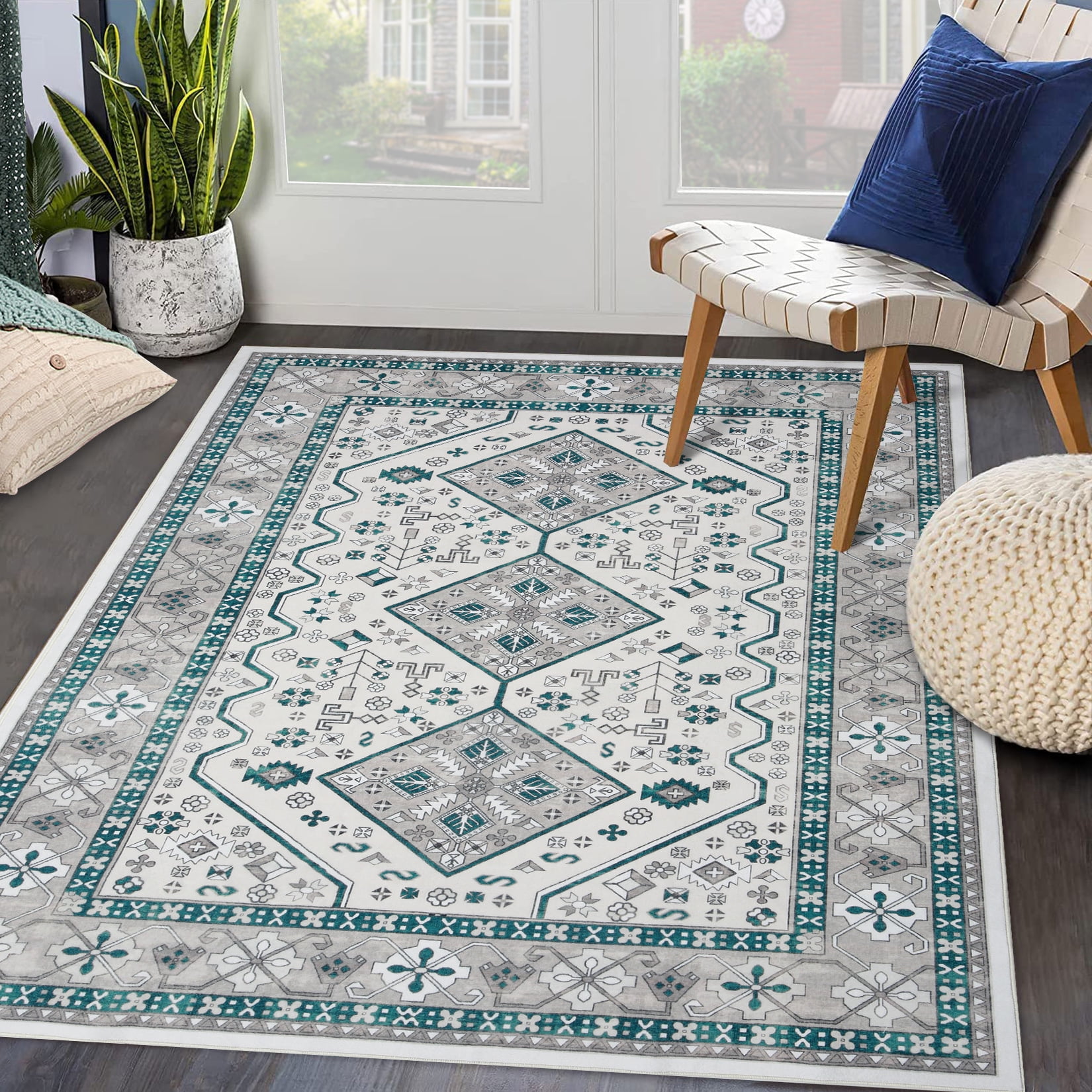 Petterned Rug Retro Garvee 8' x 10' Area Rug Retro Boho Floral Print Carpet Vintage Tribal ...