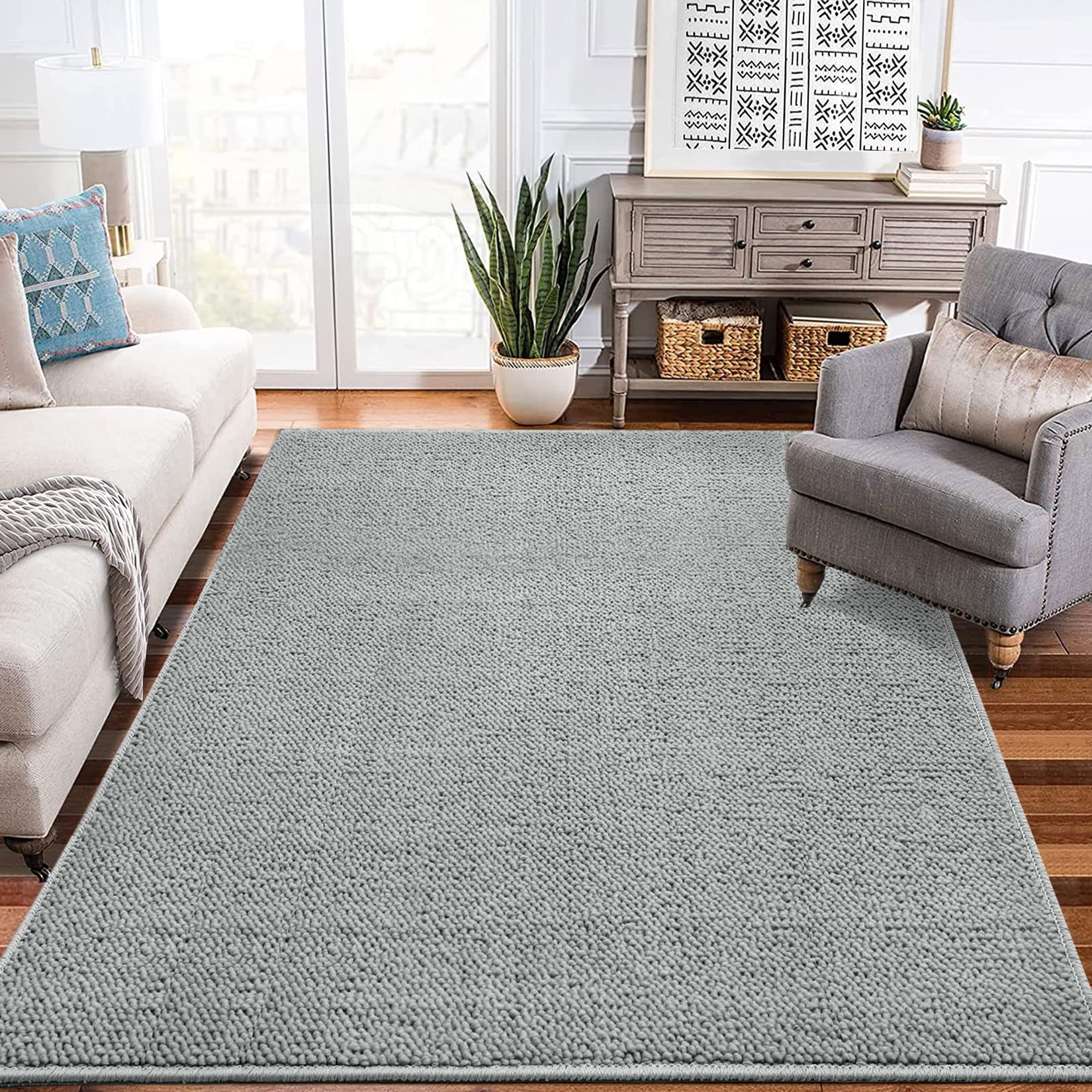 Garvee 8' x 10' Wool Area Rug for Living Room Bedroom Wool Area Rug Solid Natural NonShedding