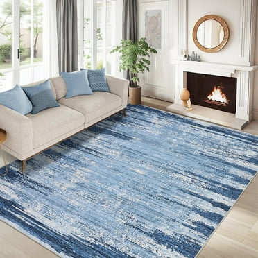 Garvee 8'x10' Area Rugs Modern Abstract Carpet,Machine Washable Rugs Non-Slip Low Pile Print Indoor Rugs for Bedroom Dining Room ,Home Office,Blue