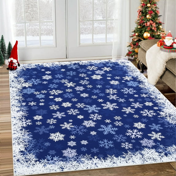 Garvee 8'x10' Christmas Printed Area Rugs Holiday Decor Carpet for Living Room, Soft Washable Rug Non-Shedding Low Pile Floor Mats for Bedroom Dining Room, Blue
