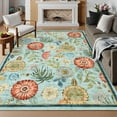 thumbnail image 1 of Garvee 8'x10' Farmhouse Floral Rug Botanical Printed Carpet with Non Slip Backing, Soft Washable Low Pile Rug Indoor Foldable Mats for Living Room Bedroom Dining Room, Light Blue, 1 of 8