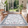thumbnail image 1 of Garvee 8'x10' Floral Print Area Rugs, Washable Vintage Rug Low Pile Farmhouse Carpet Stain Resistant Distressed Indoor Rugs for Living Room Bedroom Home Decor, Light Blue, 1 of 8