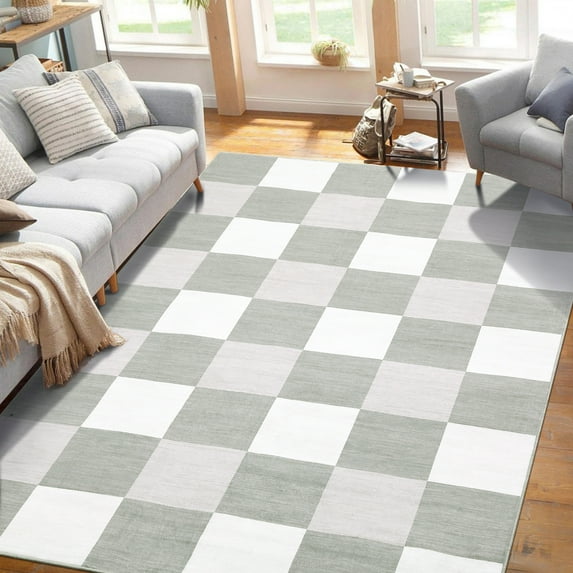 Garvee 8'x10' Living Room Rug Modern Geometric Rug Stain-Resistant Lightweight Rugs Plaid Rugs for Dining Room Home Office, Gray