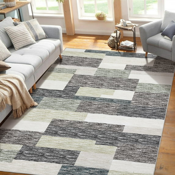 Garvee 8'x10' Living Room Rug Modern Geometric Rug Stain-Resistant Lightweight Rugs for Dining Room Home Office, Gray Green