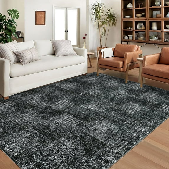 Garvee 8x10 Area Rug Modern Plaid Checkered Rug, Washable Rugs Soft Neutral Indoor Carpet Solid Rug Non Slip Low Pile Rug for Living Room Bedroom Dining Room Office, Gray