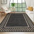 thumbnail image 1 of Garvee 8'x10' Modern Bordered Area Rugs Checkered Rug for Living Room Bedroom, Washable Low Pile Rug Stain Resistant Indoor Carpet, Black, 1 of 8