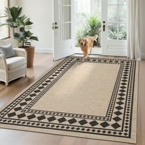 Garvee 8'x10' Modern Bordered Rug Solid Area Rug, Geometric Washable Rugs Stain Resistant Low Pile Rug Non Slip Indoor Outdoor Carpet for Living Room Bedroom Home Office, Jute