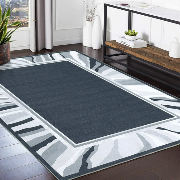 Garvee 8'x10' Modern Bordered Washable Rug Non-Shedding Stain-Resistant Indoor Throw Rug for Dining Room Home Office, Gray