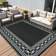 Garvee 8'x10' Outdoor Rug Modern Bordered Geometric Rug Waterproof Reversible Plastic Straw Rug for Patio Camping RV Bal