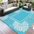 thumbnail image 1 of Garvee 8'x10' Outdoor Rug Reversible Plastic Straw Rug, Waterproof Floral Border Indoor Outdoor Rug for Patio RV Camping Balcony Deck Backyard, Light Blue and White, 1 of 8