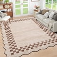 thumbnail image 1 of Garvee 8'x10' Scalloped Area Rug, Geometric Neutral Bordered Indoor Rugs Washable Rug Stain-Resistant Low Pile Carpet for Living Room Bedroom Home Decor, Light Camel, 1 of 9