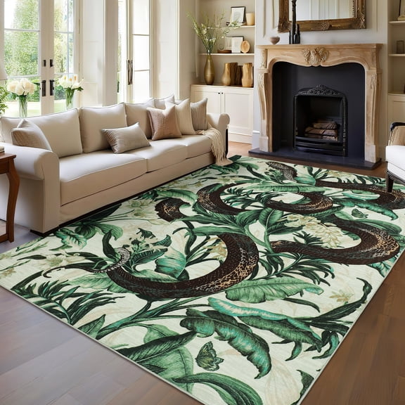 Garvee 8'x10' Tropical Jungle Snake Area Rug Animal Accent Throw Carpet, Washable Rug Non Slip Stain Resistant Indoor Carpet for Living Room Bedroom Dining Room