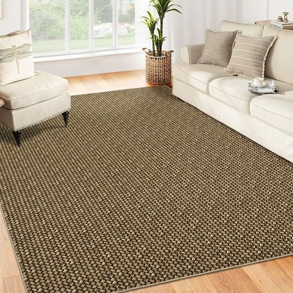 Garvee 8'x10' Washable Area Rug Braided Print Rug Non-Shedding Stain-Resistant Area Rugs for Dining Room Home Office, Brown