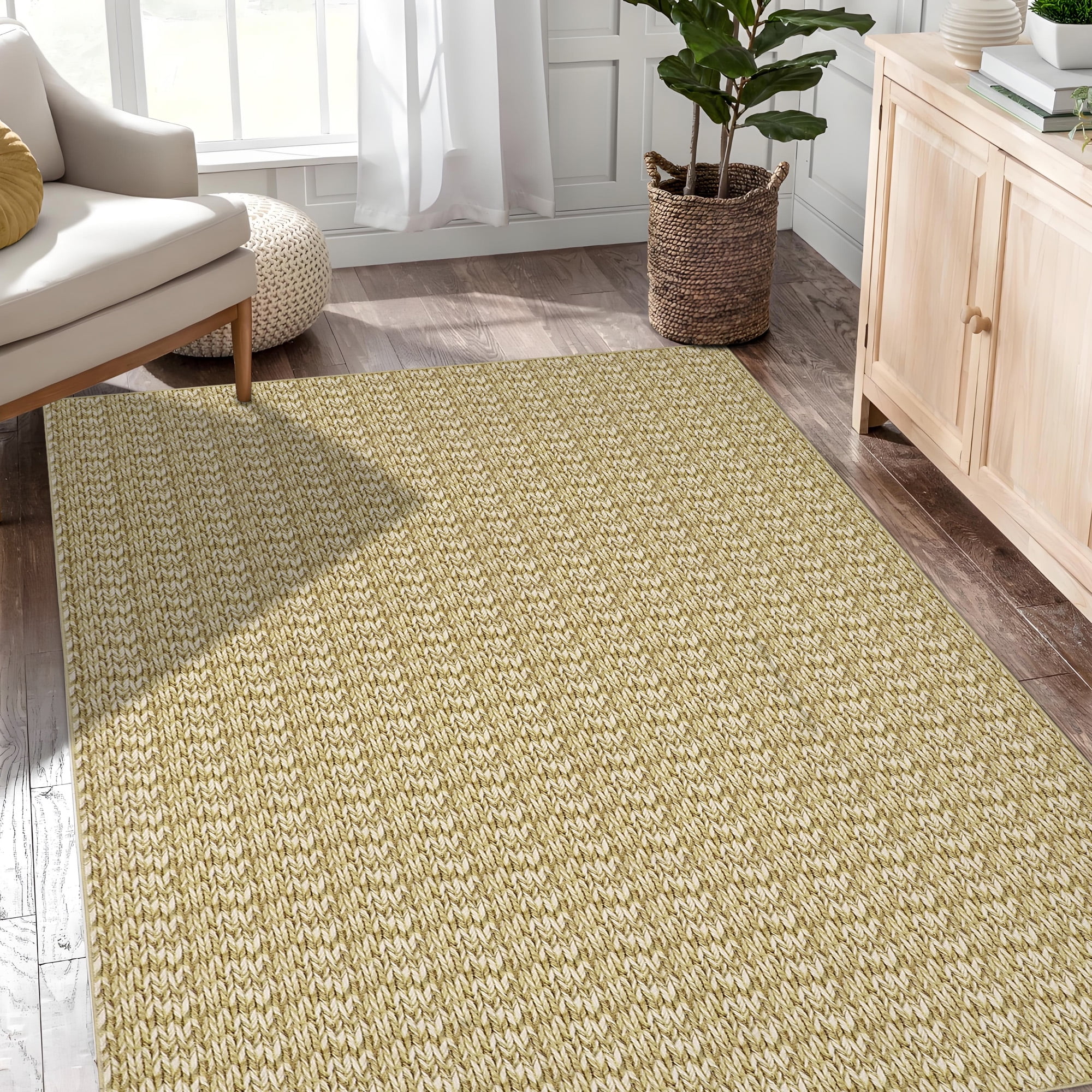 Garvee 8'x10' Washable Area Rug Braided Print Rug Non-Shedding Stain-Resistant Area Rugs for Dining Room Home Office, Camel