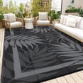 thumbnail image 1 of Garvee 8'x10' Waterproof Outdoor Rug Leaf Pattern Bordered Plastic Patio Mat, Modern Reversible Non-Slip Outdoor Carpet for Camping, RV, Balcony, Porch, Picnic, Black, 1 of 7