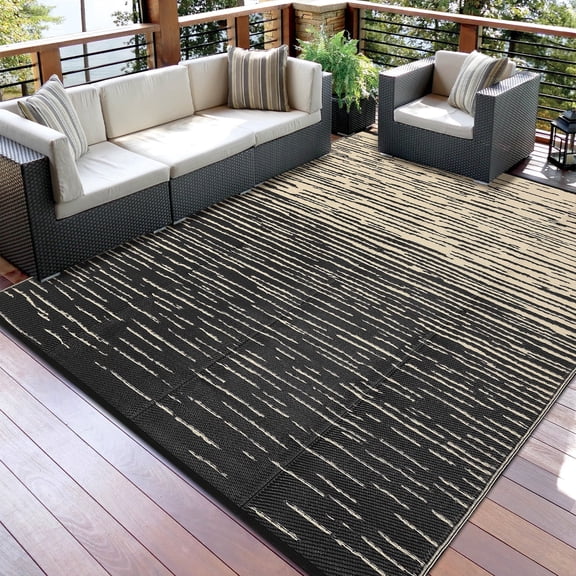 Garvee 8'x10' Waterproof Outdoor Rugs Modern Solid Plastic Straw Rugs, Reversible Outdoor Camping Carpet for Porch Deck Backyard Balcony, Black Brown