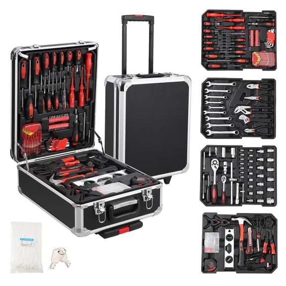 Garvee 800 PCS Home Tool Set with Rolling Tool Box, Professional Mechanic Repair Kit, General Household Hand Tool Set with Aluminum Trolley Case for Homeowner, DIY, and Auto Repair