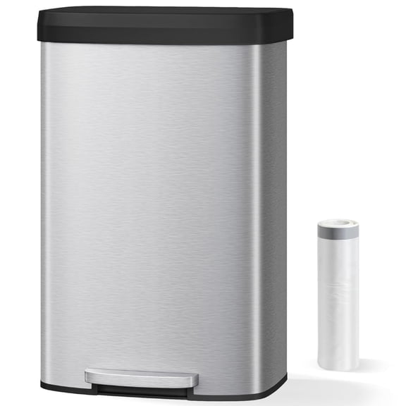Garvee 21.13 Gallon Large Step-on Trash Can for Kitchen,  with Liner Rim & Soft Close Plastic Lid, Silver