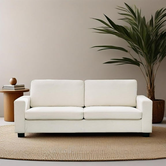 Garvee 83" Comfy Corduroy Couches, Modern Upholstered Sofa with Wide Armrests, Cloud Couch with Deep Seat Sofa,Sturdy Structure,Easy Assemble, Home Sofa for Living Room, Apartment,Beige