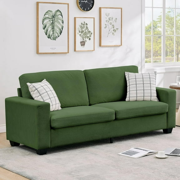 Garvee 83" Modern Sofa, Corduroy 3 Seater Deep Seat Couch with Wide Armrest, Removable Washable Cushion Cover, Comfy Sofa for Living Room Bedroom Apartment, Small Space, Green