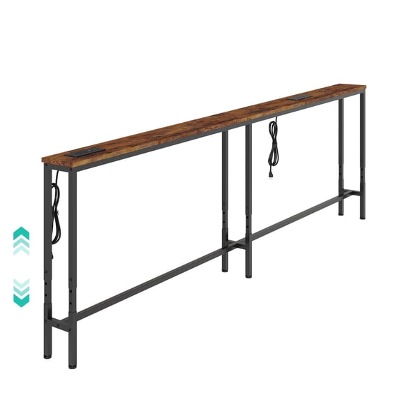 Garvee 86" Narrow Console Table with Power Outlet, Behind Couch Table for Living Room, Entryway, Brown