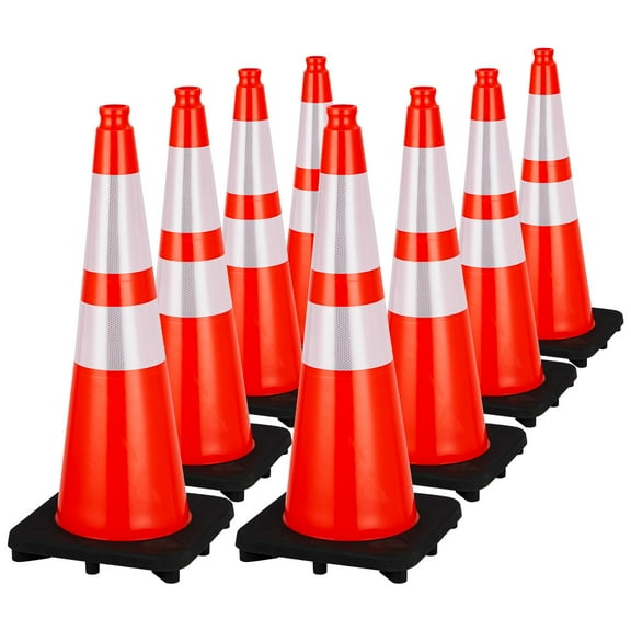 Garvee 8PCS 28" Traffic Safety Cones, PVC Orange Safety Cones with Reflective Collars and Weighted Base, Construction Cones for Traffic, Home Improvement