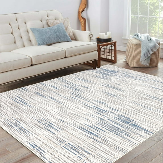 Garvee 8x10 Modern Abstract Area Rug Striped Print Carpet, Machine Washable Rug with Non-Slip Backing Stain-Resistant Soft Rugs Low-Pile Floor Cover for Living Room Bedroom Home Office, Beige