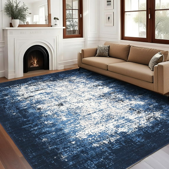Garvee 8x10 Modern Abstract Area Rugs for Living Room, Washable Non-Slip Rug Non-Shedding Contemporary Accent Rugs Carpets for Bedroom Dining Room Office, Blue