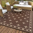 thumbnail image 1 of 8x10 Outdoor Rug, Reversible Waterproof Plastic Straw Patio Mat with Geometric Border Design, Camping & RV Floor Rug for Deck, Balcony, Backyard, Beach and Picnic,Brown Coffee, 1 of 9