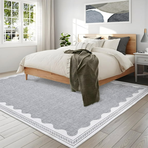 Garvee 8x10 Modern Bordered Area Rugs Washable Rug, Solid Rug Ultra Soft Rugs with Non Slip Backing, Low Pile Throw Rugs Carpet for Bedroom Living Room Entryway, Gray