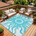 thumbnail image 1 of Garvee 8x10ft Outdoor Rug Waterproof Reversible Plastic Straw Rug, Modern Boho Sun Pattern Rug, Large RV Camping Mat Portable Outdoor Carpet for Patio, Balcony, Picnic, Beach, Deck, Light Blue, 1 of 9
