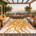 thumbnail image 1 of Garvee 8x10ft Outdoor Rug Waterproof Reversible Plastic Straw Rug, Modern Boho Sun Pattern Rug, Large RV Camping Mat Portable Outdoor Carpet for Patio, Balcony, Picnic, Beach, Deck, Orange, 1 of 10