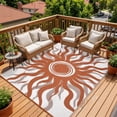 thumbnail image 1 of Garvee 8x10ft Outdoor Rug Waterproof Reversible Plastic Straw Rug, Modern Boho Sun Pattern Rug, Large RV Camping Mat Portable Outdoor Carpet for Patio, Balcony, Picnic, Beach, Deck, Red/White, 1 of 8