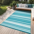 thumbnail image 1 of Garvee 8x10ft Waterproof Outdoor Rugs Modern Striped Outdoor Camping Rugs for Patio, Reversible UV-Resistant Plastic Straw Rugs Carpet for Porch, Deck, Backyard, Balcony, Light Blue, 1 of 9