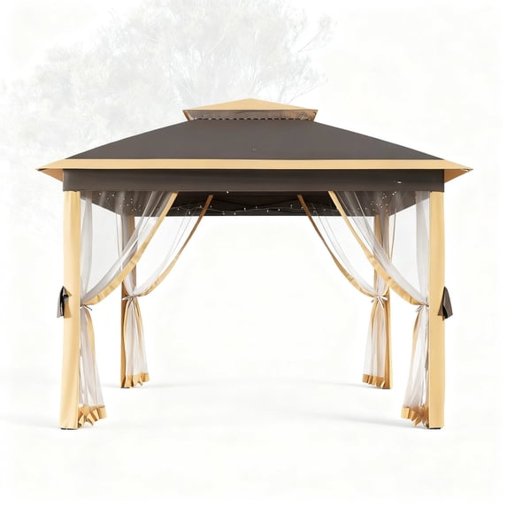 Garvee 10.82 x 10.82' Outdoor Pop up Gazebo Tent, Adjustable Height with Mosquito Netting, Khaki