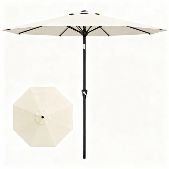 Garvee 9 feet Outdoor Patio Umbrella, with Push Button Tilt & 8 Sturdy Ribs, Off-White