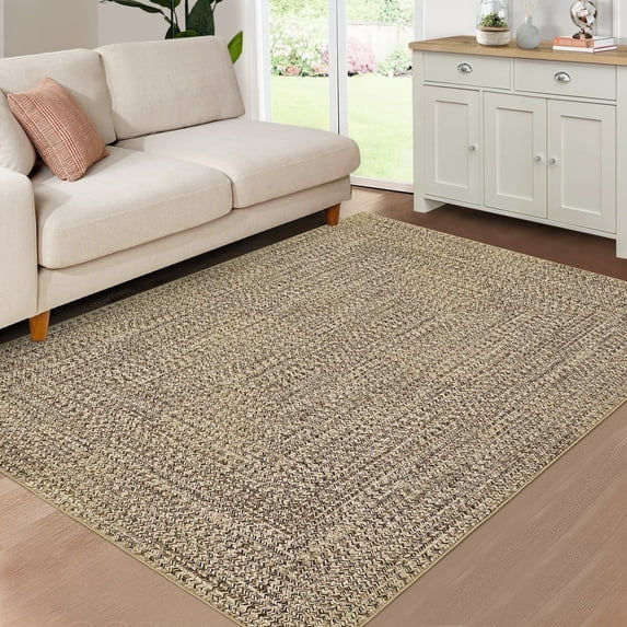 Garvee 9'x12' Large Area Rugs Braided Print Rug, Machine Washable Indoor Rug Non-Slip Low Pile Farmhouse Solid Carpet for Bedroom, Living Room, Dining Room Office, Yellow