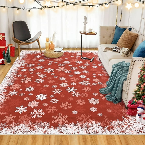 Garvee 9'x12' Christmas Printed Area Rugs Holiday Decor Carpet for Living Room, Soft Washable Rug Non-Shedding Low Pile Floor Mats for Bedroom Dining Room, Red