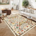 thumbnail image 1 of Garvee 9'x12' Farmhouse Floral Area Rug Botanical Butterfly Printed Carpet, Washable Rug with Non Slip TPR Backing Low Pile Indoor Mat for Living Room Bedroom Office, Beige, 1 of 8